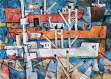 Egon Ferdinand Grabner, Cargo ships, 1968, mixed media on board