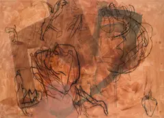 Wolfgang Stifter, Akrotiri Red Beach - Querformat 1, 2004, egg tempera, chalk, charcoal, sand on canvas