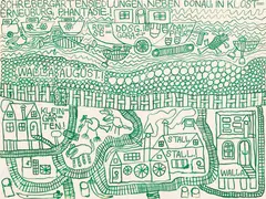 August Walla, Schrebergärtensiedlungen neben Donau, in Klosterneuburg , Phantasie!, green India ink on paper