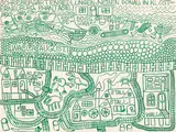 August Walla, Schrebergärtensiedlungen neben Donau, in Klosterneuburg , Phantasie!, green India ink on paper