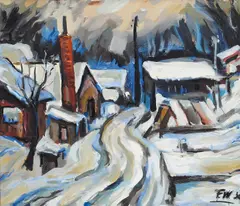 Franz Wlcek, Erdberg in Vienna in winter, 1970, oil on canvas