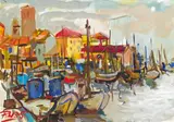 Franz Wlcek, Italian harbour, 1975, watercolour and tempera on paper