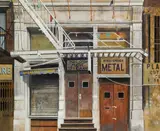 Façades of houses by Franz Zadrazil, 1990, mixed media on paper on pressboard, sold Oct 2014