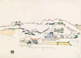 Egon Schiele, Hazy landscape, 1915, charcoal and coloured crayon on paper
