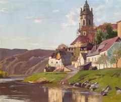 Dürnstein by Oswald Grill, 1957, oil on board, sold Jun 2014