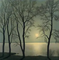 Felix Heuberger, Lake by moonshine, ca. 1930, oil on board