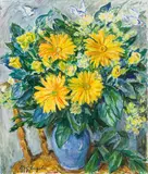 Lisl Engels, Bouquet of flowers in blue vase, 1988, oil on canvas