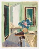 Joseph Floch, Atelier with flowers, Lithography on paper
