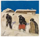 Alfons Walde, Figures in the snow, ca. 1930, mixed media on cardboard