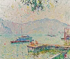 Anton Lutz, Landing stage in Parschallen, Attersee, 1969, oil on board