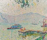 Anton Lutz, Landing stage in Parschallen, Attersee, 1969, oil on board