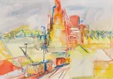 Kurt Moldovan, View on industrial city, 1961, watercolour on paper