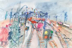 Kurt Moldovan, Railway area, 1974, watercolour on paper