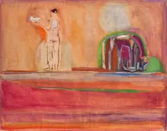 Giselbert Hoke, Woman, horse and foal, mixed media on paper