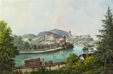 circle of Jacob Gauermann, Rožmberk Castle in South Bohemia, watercolour on paper