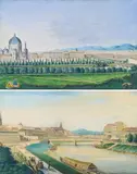 Alb. Richard, Two views of Vienna, 1821/1824, watercoloured copperplate
