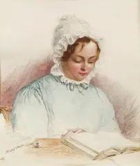 Adolf Theer, Reading girl, watercolour on cardboard