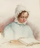 Adolf Theer, Reading girl, watercolour on cardboard