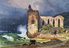 Coastal landscape with a ruin by Carl Werner, watercolour on paper, offered Jun 2014