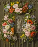 Madonna with child in a garland of flowers by Pauline Freiin von Koudelka, 1838, oil on panel, offered Jun 2014