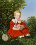 Joseph Weidner, Boy with a pygmy rabbit in his arms, 1859, oil on canvas
