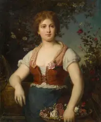 Young woman with a basket of flowers by Eugen Felix, 1876, oil on canvas, offered Jun 2014