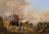 Johann Nepomuk Rauch, Fighting bulls in a Campagnalandscape, 1843, oil on canvas