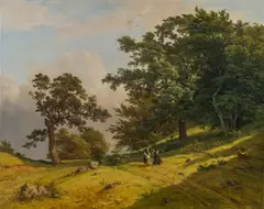 Josef Feid, Landscape with figural staffage, oil on canvas