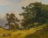 Josef Feid, Landscape with figural staffage, oil on canvas