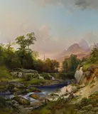 Anton Hansch, A mountainous landscape with forge, oil on panel