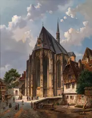 J.V. Leba, Town with a gothic cathedral, 1873, oil on canvas
