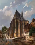 J.V. Leba, Town with a gothic cathedral, 1873, oil on canvas