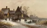 Anton Doll, Winter landscape with skaters, oil on canvas