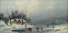 Anton Doll, Winter landscape with lake, oil on canvas