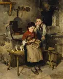 Wilhelm Velten, A sad discovery, oil on board