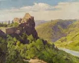 Konrad Petrides, The Wachau, Castle ruins of Aggstein, oil on canvas