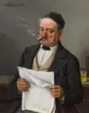 Josef Kinzel, The newspaper reader, oil on panel