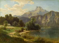 Ludwig Halauska, Schafberg and Kienbergwand at the Mondsee, 1870, oil on canvas