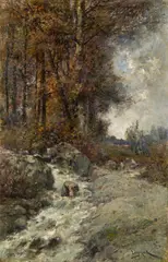 Henri Langerock, Autumnal forest brook, oil on canvas