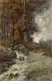 Henri Langerock, Autumnal forest brook, oil on canvas
