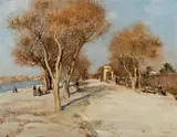 Jean-François Raffaëlli, At the waterside of the Seine, Oil on cardboard