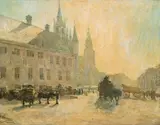 Jacobus Cornelis Cossaar, View of a city with church, oil on canvas