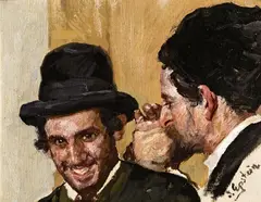 Jehudo Epstein, A conversation of two Jews, oil on canvas on cardboard