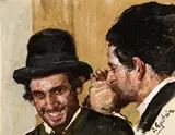 Jehudo Epstein, A conversation of two Jews, oil on canvas on cardboard