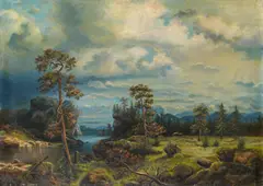 Johan Knutson, Forest landscape with river, oil on canvas