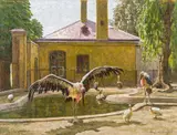 Stefan Simony, Marabou at the Zoo of Schönbrunn, oil on panel