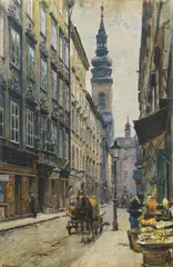 Ernst Graner, The Jesuit Curch and College at the Sonnenfelsgasse in Vienna, 1911, watercolour on paper