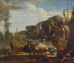 Hendrik van Minderhout, Oriental harbour scene, oil on canvas