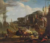 Hendrik van Minderhout, Oriental harbour scene, oil on canvas