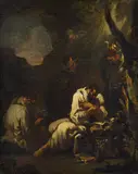Two hermits by circle of Alessandro Magnasco, oil on canvas, offered Jun 2014